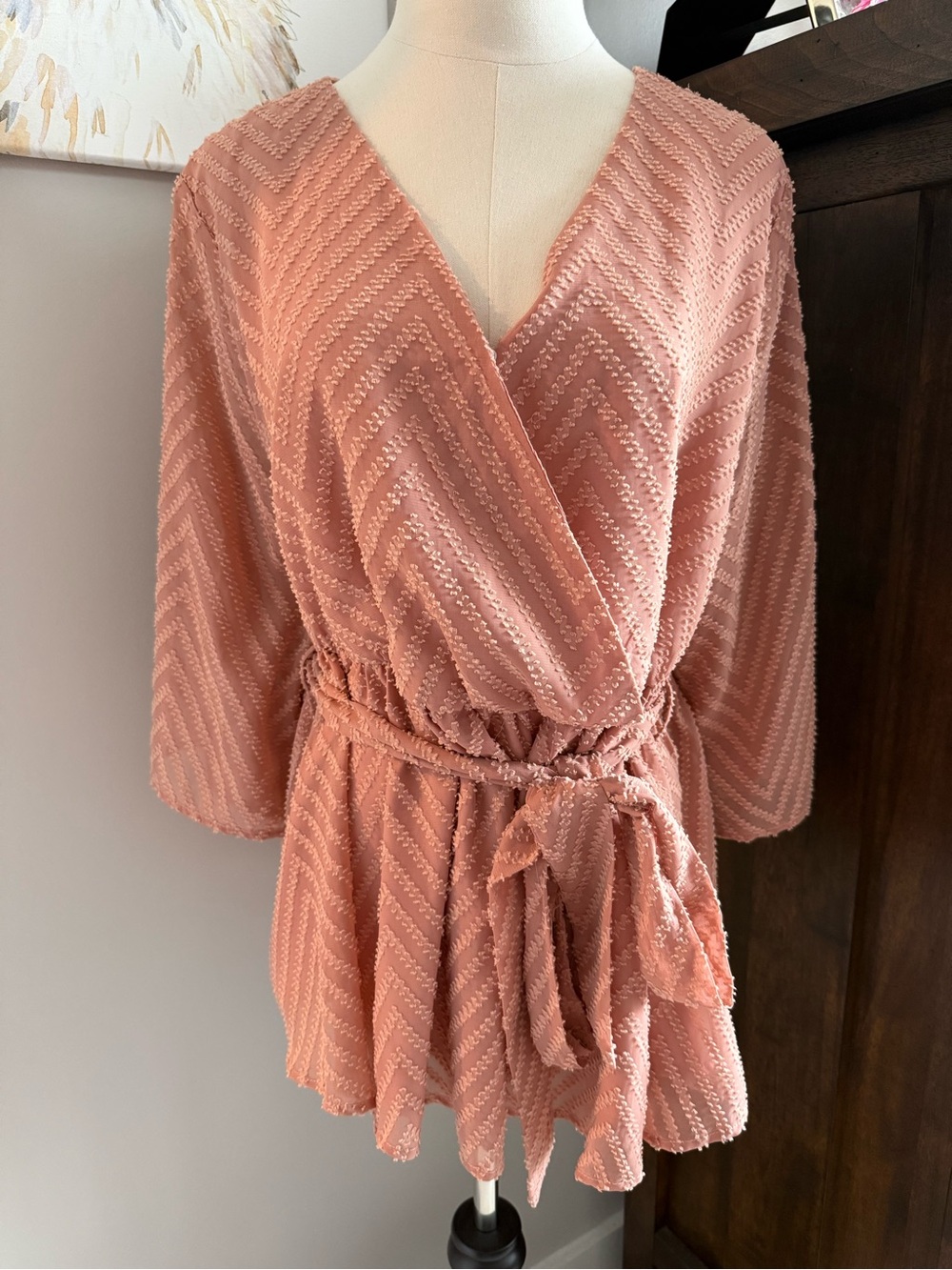 BloomChic Textured Wrap Blouse in Dusty Rose NWT